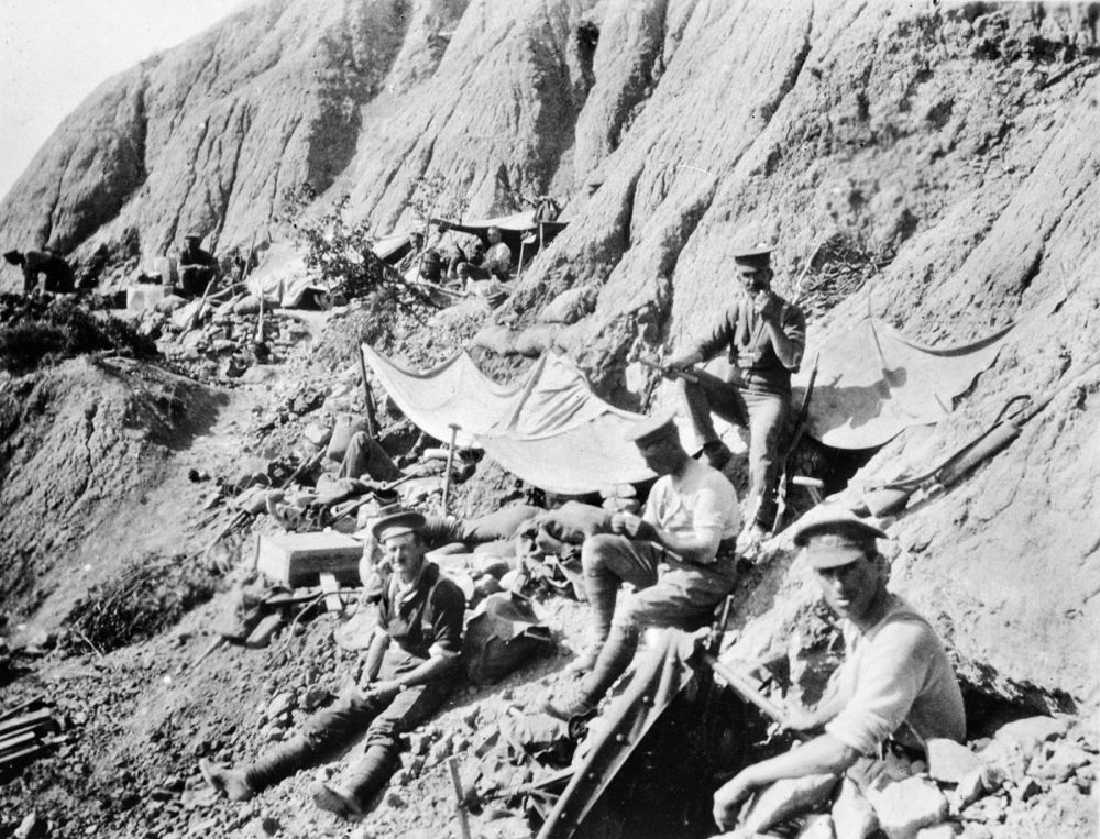 Infantry men at early dugouts near Walker’s Ridge